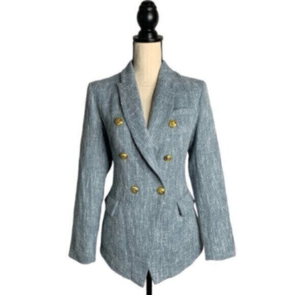 Luxury Vintage Inspired Fitted Double Breasted Blue Blazer - Picture 10 of 10